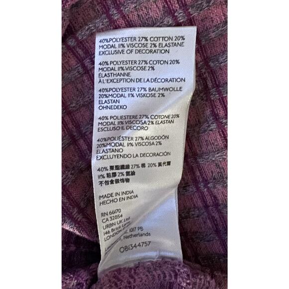 Free People Delilah‎ Henley Top Crochet Collar Pink Striped SM Vintage Style EUC - Picture 9 of 9